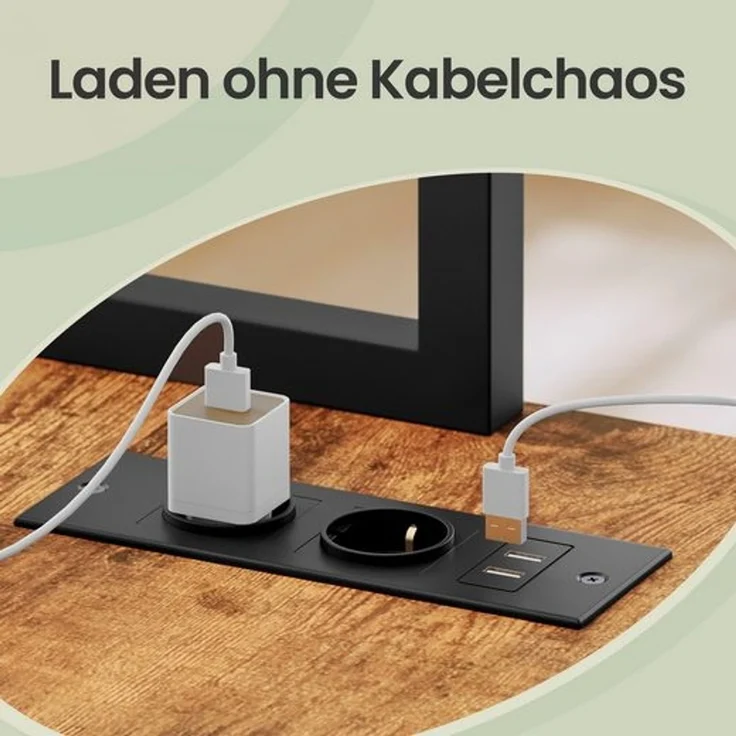 VASAGLE L-Form Schreibtisch mit LED-Beleuchtung, Steckdosen und 3 Schubladen, 140 x 100 x 150 cm, Vintagebraun – Bild 4
