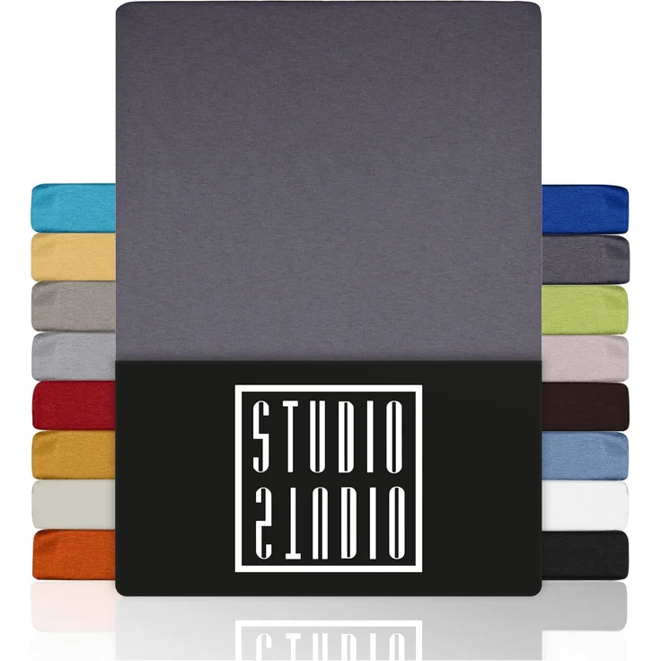 STUDIO Basic Doppelpack Spannbettlaken 100x200 cm, 100% gekämmte Baumwolle, Oeko-TEX 100, Markenqualität, 2er Set Bettlaken Jersey 100x200 - Grau – Bild 1