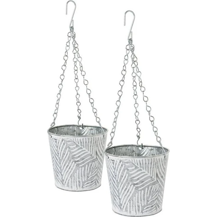 Centi Blumenampel Hängeampel aus verzinktem Stahl für Innen und Aussen (Set, 2 St), Hängetopf für Pflanzen 3D -Obenflächenstruktur im Palmwedel – Bild 4