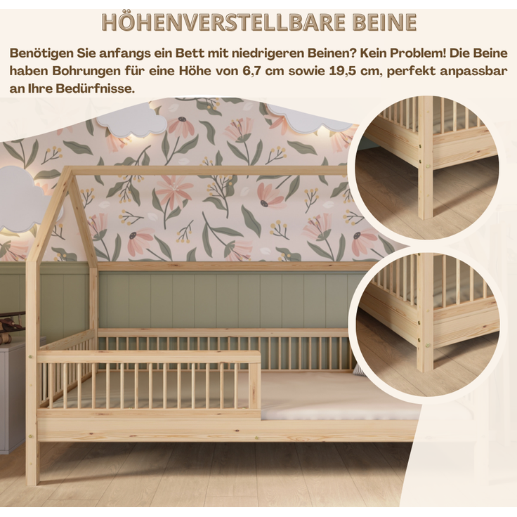 Crazy Pine 'Crazy Polly' Hausbett mit Rausfallschutz, Holz natur, 90x190 cm – Bild 6