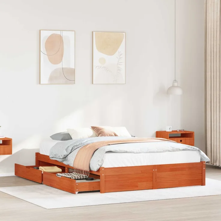 vidaXL Bettrahmen mit Schubladen Wachsbraun Massivholz Kiefer 3423809