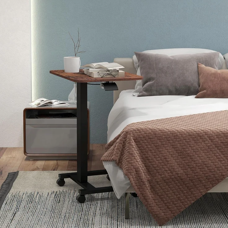 Vinsetto Schreibtisch Höhenverstellbarer Laptoptisch mit Rollen (Computertisch, 1-St, Arbeitstisch), Rustikal-Braun 65 x 48 x 68-108 cm – Bild 7