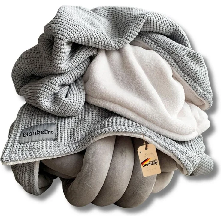 Wohndecke flauschige Kuscheldecke, wärmende Couchdecke im Strick Design, blanketino, Stilvolle Sofadecke, Überdecke in Seidengrau – Bild 1