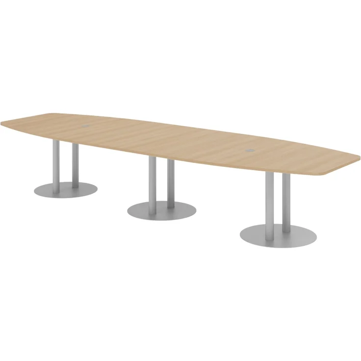 bümö Konferenztisch oval 400x130 cm in Eiche, Tischsäulen in Silber - Großer Besprechungstisch, Meetingtisch für 14 Personen, XXL-Tisch für Konferenzraum, Meeting & Besprechungsraum, KT40S-E-S – Bild 1