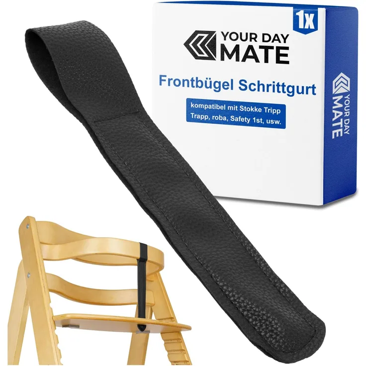 Hochstuhl Schrittgurt, 1 Stück, Schwarz, PU Leder, für viele Hochstühle mit klassischem Frontbügel, kompatibel mit Stokke Tripp Trapp, roba Sit Up, Safety 1st, Kinderkraft