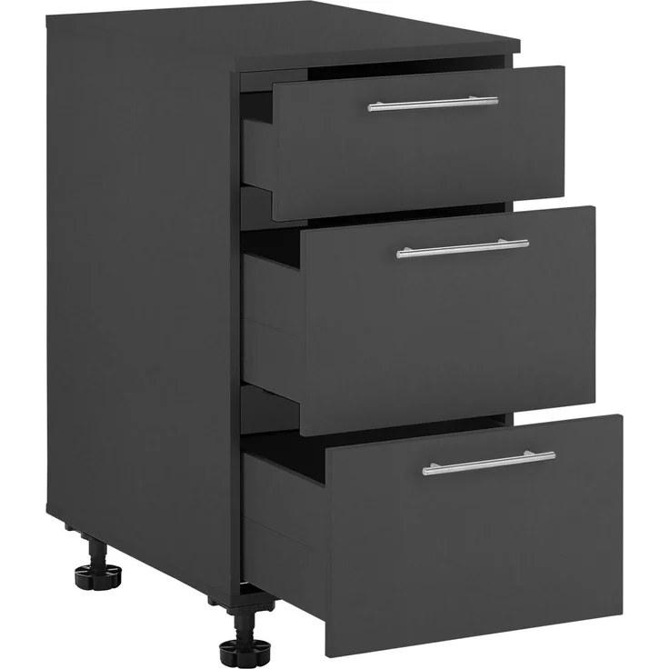 XORA 'PRIMUS' Küchenschrank mit 3 Schubladen, Holznachbildung anthrazit, 50 x 92 x 68 cm, Stangengriff – Bild 1