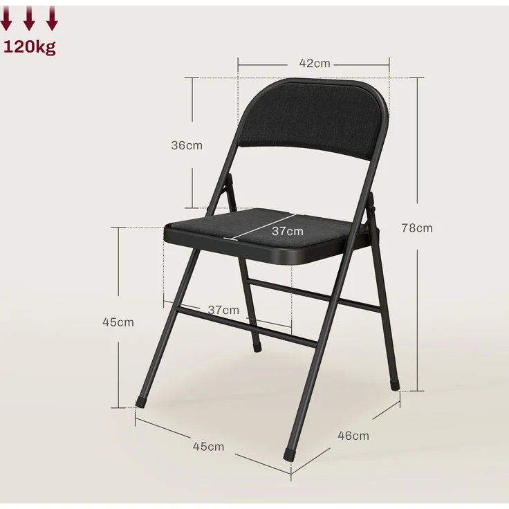 HOMCOM Klappstühle, Polyester, Stahl, Schwarz, 46L x 45B x 78H cm – Bild 3