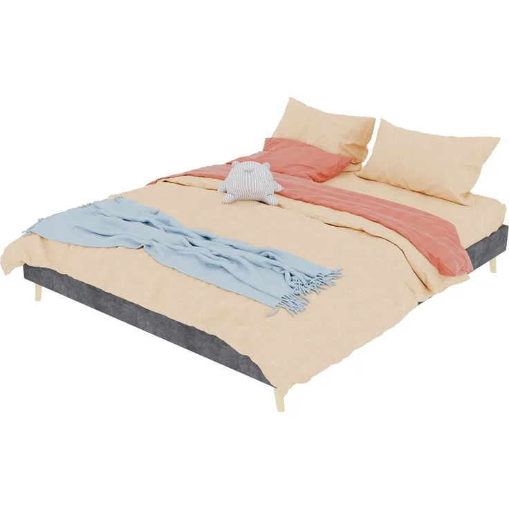 Novelux Bettgestell 160x200 Samt Grau – Modernes Plattformbett ohne Kopfteil, Holzrahmen, Minimalistisches Design