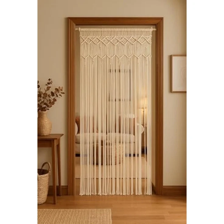 Kobolo Türvorhang Vorhang Instektenschutz LACE beige 132 Stränge 95x210cm (1 St), Schlaufen – Bild 2