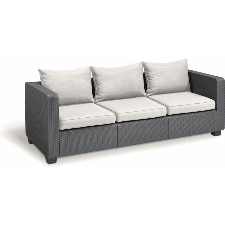 Keter 'Allibert Salta' Gartenlounge, 3-Sitzer, Hocker & Tisch, mit Kissen, Rattanoptik Anthrazit / Sand – Bild 3