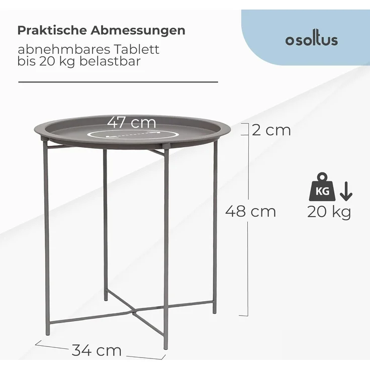 osoltus Premium Metall Beistelltisch Warm Grey rund 47 cm – Bild 3