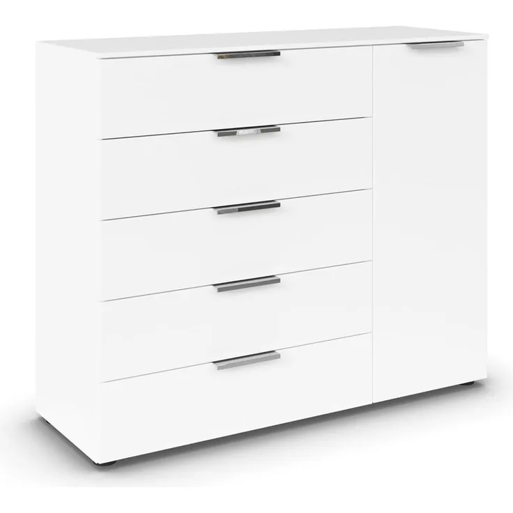 Rauch Möbel Flipp, Kombikommode, Kommode mit Stauraum für Wohnzimmer, Schlafzimmer, Flur, 2 Fachböden, Alpinweiß, 1-türig, 5 Schubkästen, Griffe chrom, 120 x 100 x 42 cm