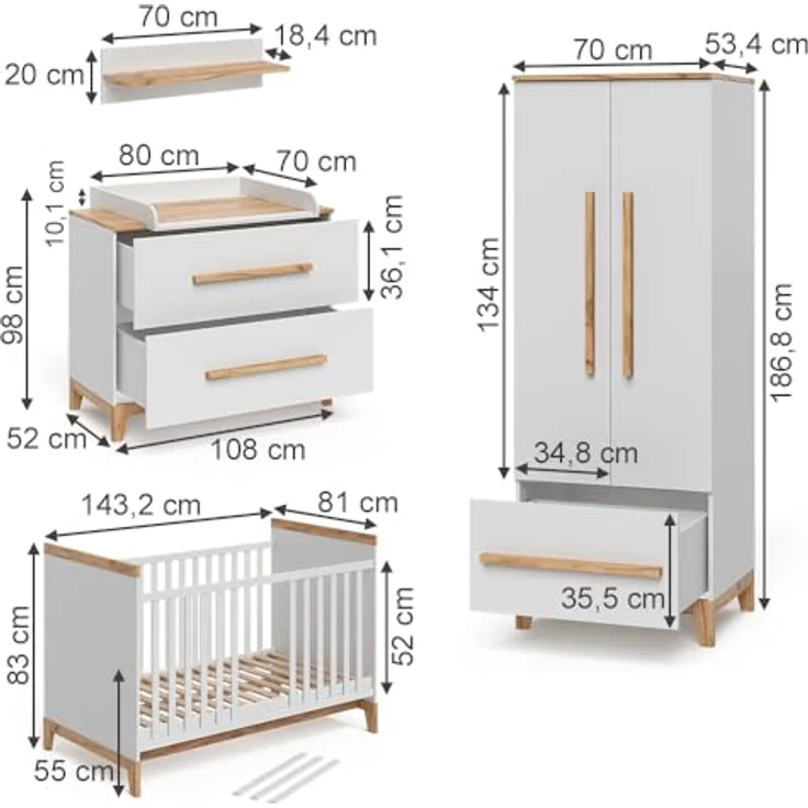 Kinderzimmer-Set Malia Weiß/Eiche 4er Set Vitalispa – Bild 3