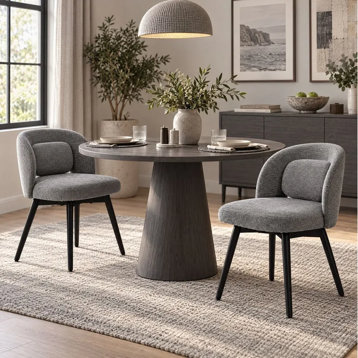 Esszimmerstuhl im 2er-Set, 46×46×77,5 cm, grau, mit 360°-Drehfunktion und Beinen aus Kautschukholz