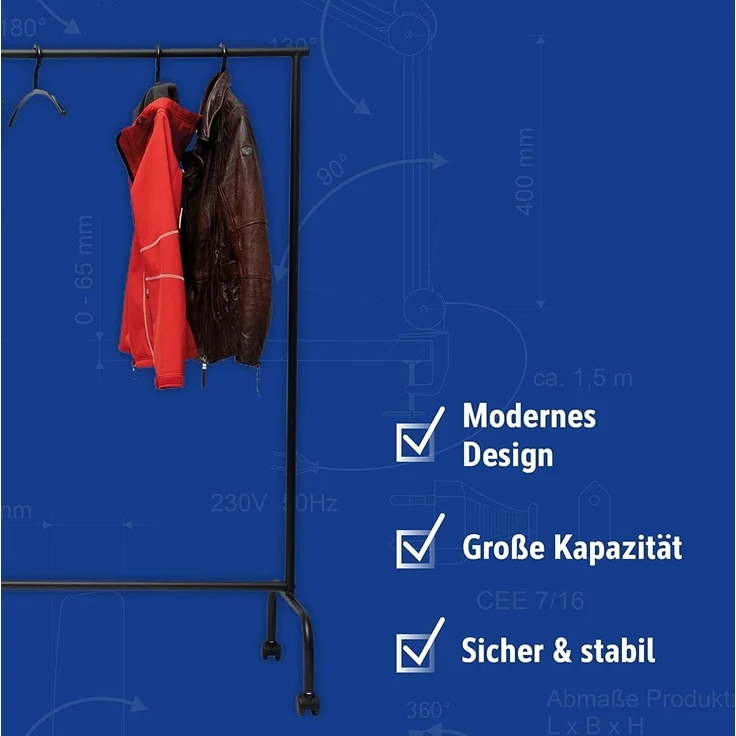 Maul Reihengarderobe Maullimbo Kleiderstange 151cm schwarz – Bild 3