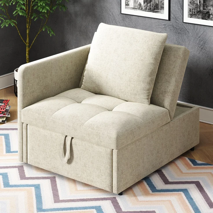 Schlafsofa 3-in-1 mit verstellbarer Rückenlehne, Leinen Beige, 177x68x65 cm – Bild 5