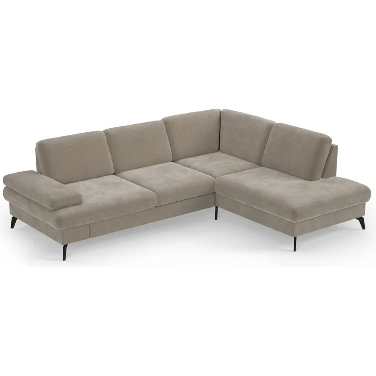 Cavadore Eckcouch Moritz / Ecksofa im trendigen Design mit Sitztiefenverstellung und mattschwarzen Metallfüßen / 262 x 82 x 212 / Mikrofaser, Perlbeige