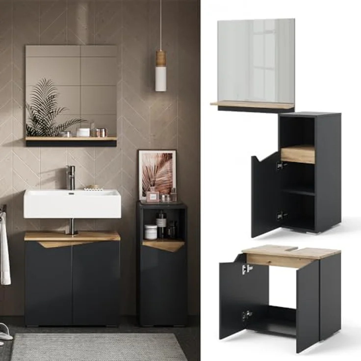 Badmöbel-Set Marelle Anthrazit 3 Teile, mit Midischrank Vicco – Bild 5