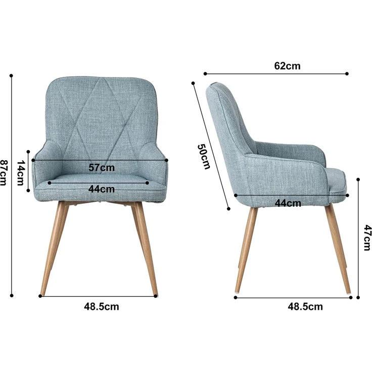 HOMAVO Esszimmerstuhl 4 Stück mit Armlehnen Stoff Mintgrün 57x62x87cm, YZ3 – Bild 8