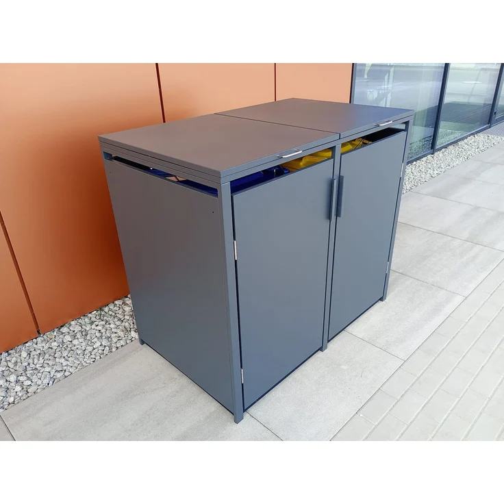 2er Mülltonnenbox für 120 l in Anthrazit - Premium Verkleidung Wetterfest & Korrosionsbeständig - Storage Cabinet Möbelschrank mit Gasdruckdämpfer Soft-Close Deckelseilzug Magnetverschluss – Bild 7