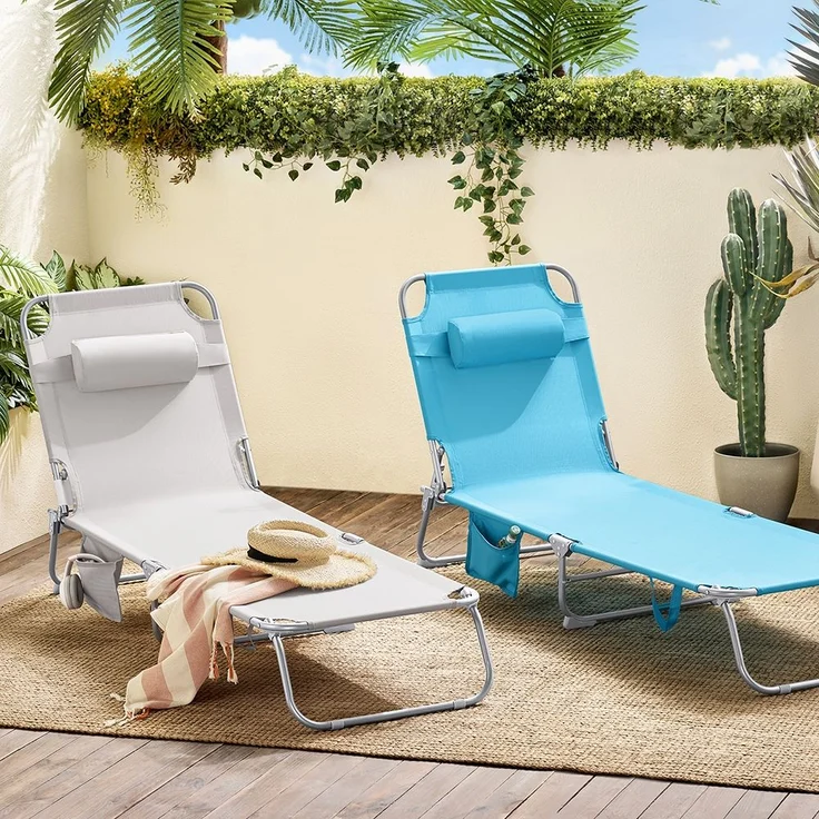 SoBuy OGS35-MI Sonnenliege, Textilgewebe, Lackiert, Beige, 167 x 81 x 56 cm – Bild 7