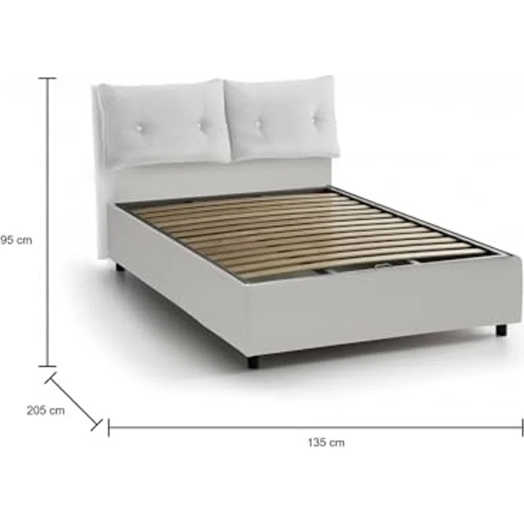 Talamo Italia - Noemi Doppelbett, Bettkasten mit Kunstlederbezug, 100 % Made in Italy, Öffnung vorne, geeignet für Matratze 120 x 190 cm, Weiß – Bild 2