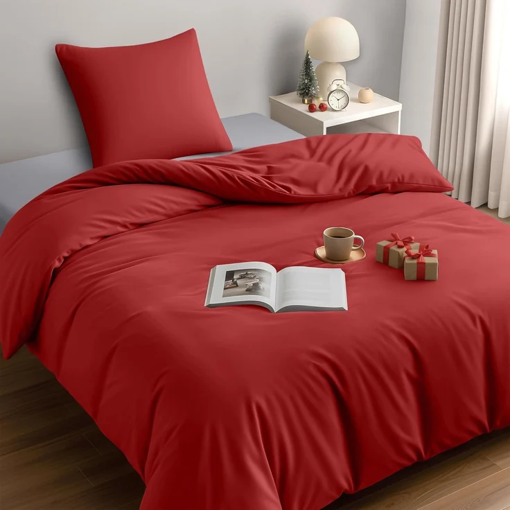Utopia Bedding Bettwäsche 135x200 Set - Mikrofaser Bettbezug 135x200 cm + 1 Kissenbezug 80x80 cm - Rot – Bild 1