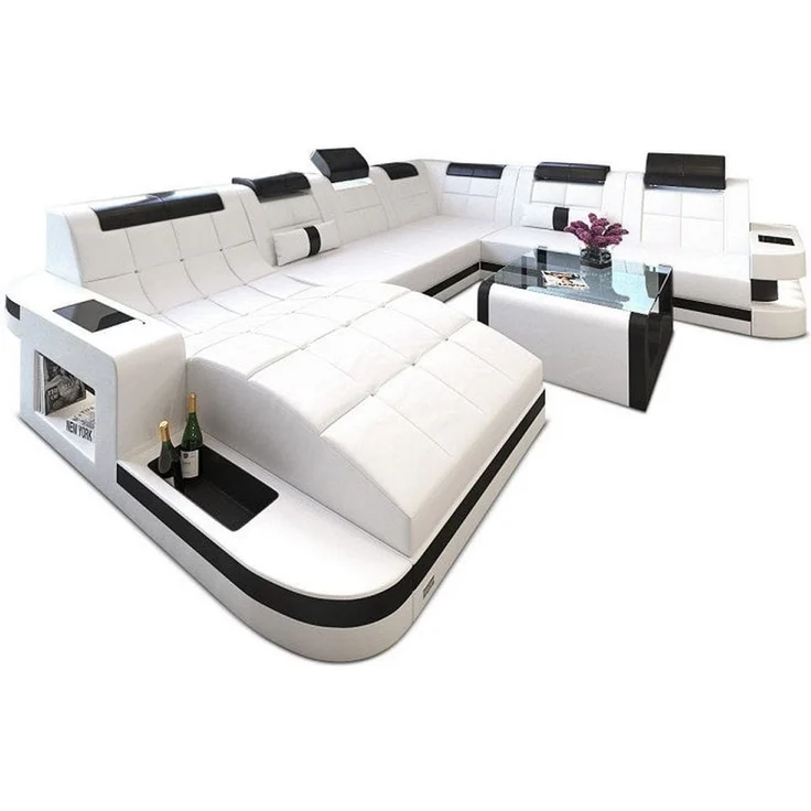 Sofa Dreams - Design Wohnlandschaft Wave XL mit LED - Büffelleder - schwarz-rot - Rechts – Bild 10