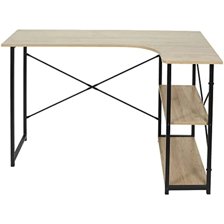 HOME DECO FACTORY HD7109 Job Eck-Schreibtisch, Möbel, Schwarz, zum Lernen, integriertes Regal, Metall, 120 x 74 x 74 cm – Bild 5