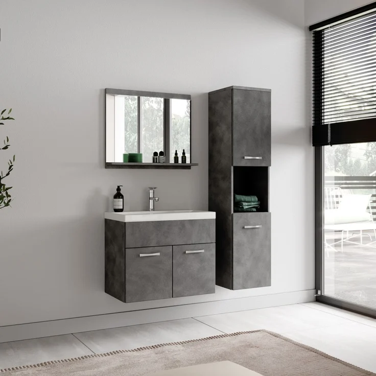 Badplaats Badezimmerschrank Montreal 30 x 30 x 131 cm Dunkel Grau - Hoch Badschrank Mit 2 Türen – Bild 2