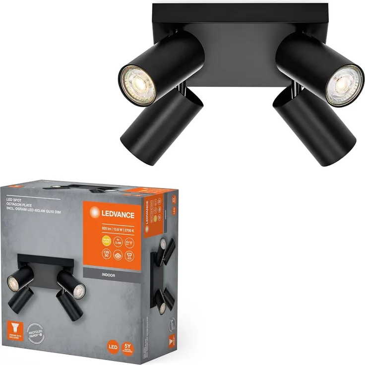 LEDVANCE LED-Spot Octagon GU10 schwarze Platte 4x3,4 W 927 DIM