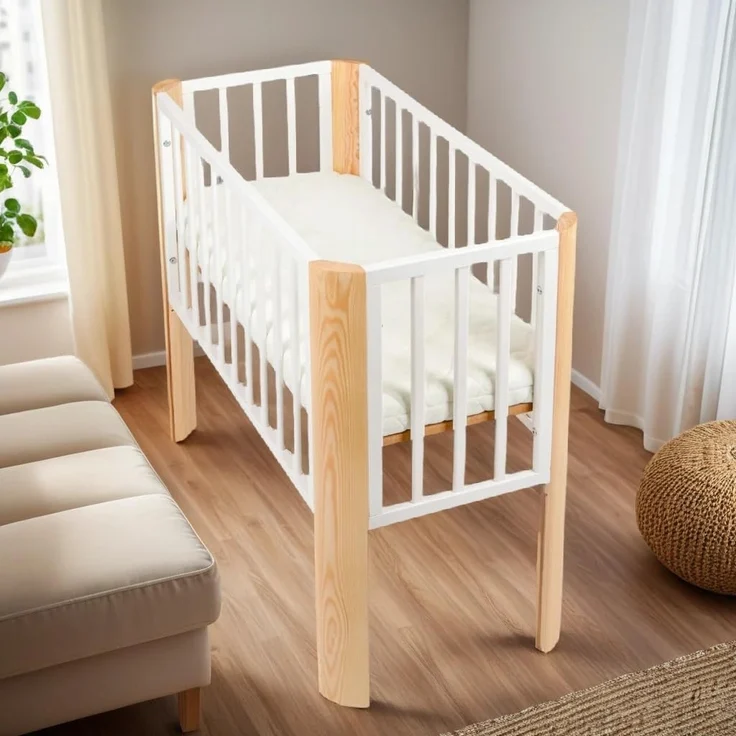 Baby Beistellbett Weiß und Natur mit Matratze, 90×40 cm – Bild 8