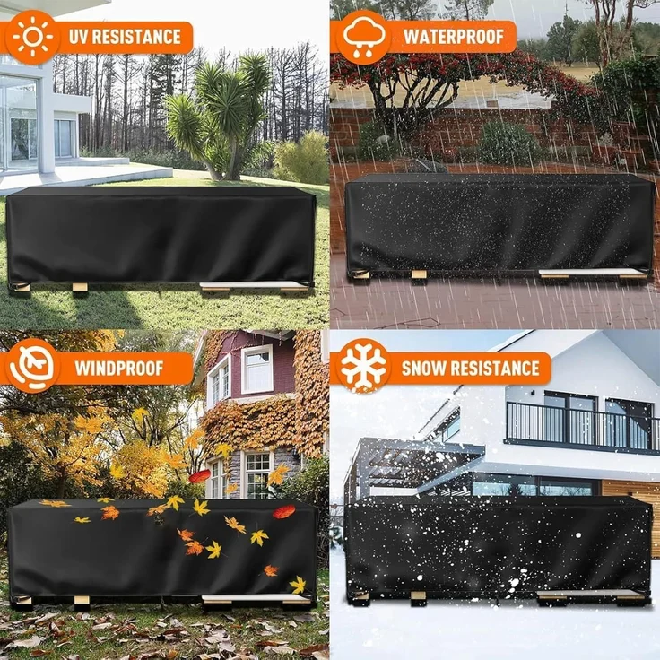 Abdeckung Gartenmöbel Winterfest 420D Oxford Wasserdicht 170x96x70CM Schwarz – Bild 4