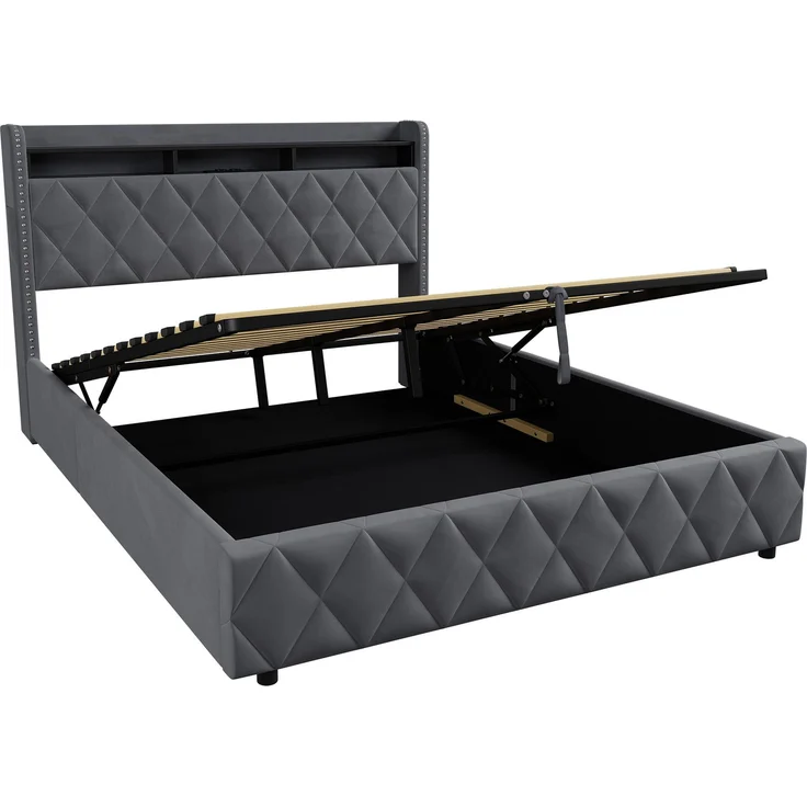 Einzelbett 140x200 cm mit LED-Beleuchtung, Ladefunktion und hydraulischem Stauraum – Ohne Matratze – Bild 6