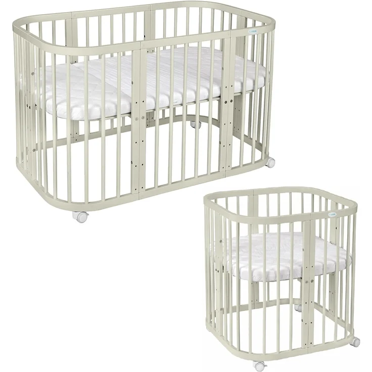 Waldin Kombibett - W2 7-in-1 - Olive Grün - Material: massiv Buchenholz - Babypark. de
