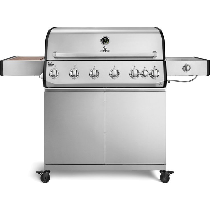 BURNHARD® Gasgrill 6-Brenner, 5x Edelstahl-Stabbrenner, 3,5 kW, Infrarot-Keramikbrenner, Heckbrenner, Seitenkochfeld, große Grillfläche, Piezo-Zündung – Fat FRED Deluxe - Silber - #947148