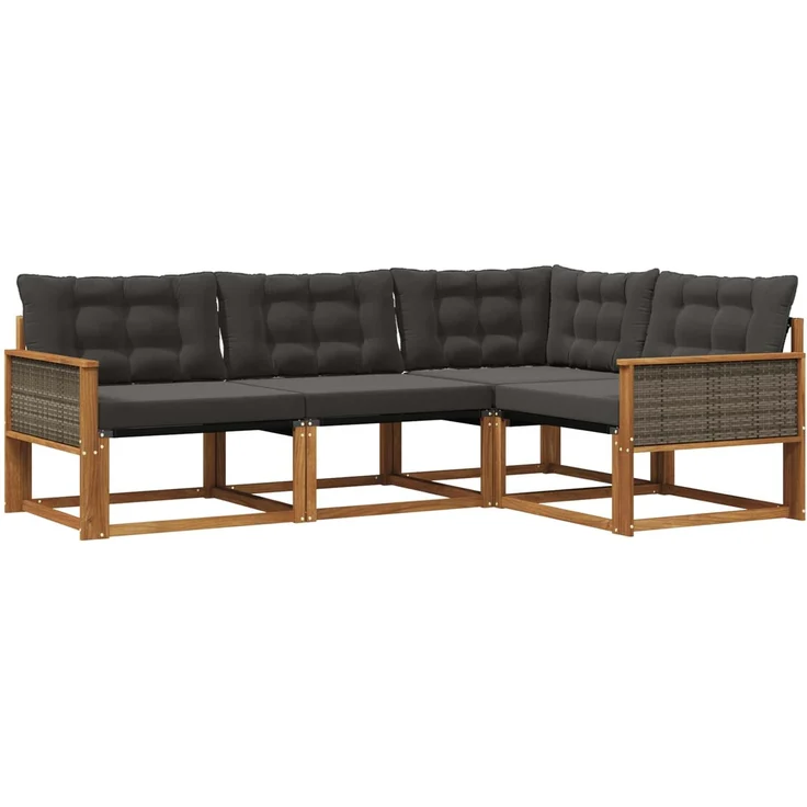 vidaXL Outdoor-Sofagarnitur 4 stk. 4-Sitzer Natur und Schwarz 3381388 – Bild 2