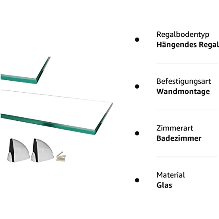 HOOZ Wandregal aus Sicherheitsglas mit Halterung - Klarglas - 30 x 18 x 0,6 cm, 1-tlg, mit geschliffenen Kanten – Bild 7