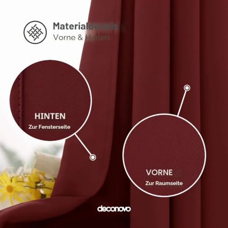 Deconovo Blickdichte Vorhänge mit Ösen Verdunkelungsvorhang UV-Schutz Rot | 1 Stück, H290 x B140 cm, Abdunkelnde Gardinen, Thermovorhang gegen Hitze, Blackout Curtain, Sichtschutz für Schlafzimmer – Bild 5