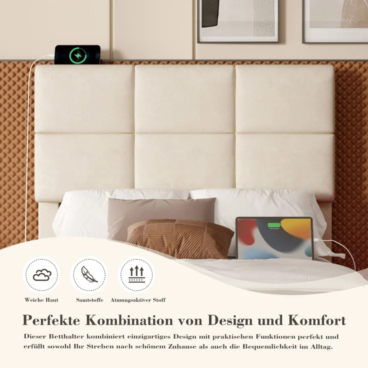TavilaEcon Boxspringbett Modernes Polsterbett mit höhenverstellbarem Kopfteil & LED-Beleuchtung beige Liegefläche 90 × 200 cm – Bild 8