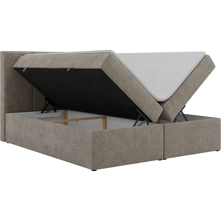 Boxspringbett INERO 160 x 200 mit Matratze H3 und Topper Visco, 7-Zonen-Multipocket-Kern, zwei Bettkästen, Doppelbett, gepolstert Kopfteil - Greige Stukture – Bild 8