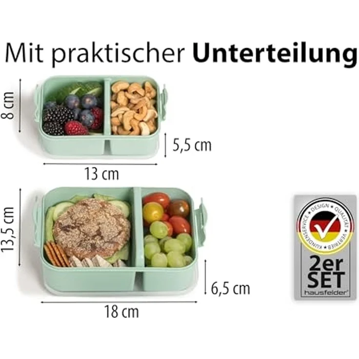 Hausfelder Lunchbox Brotdose 2er Set mit Unterteilung, 1x groß, 1 x klein, Grün, Kunststoff, (2er Set, 2-tlg), spülmaschinengeeignet, langlebig, bruchfest, BPA-frei – Bild 2