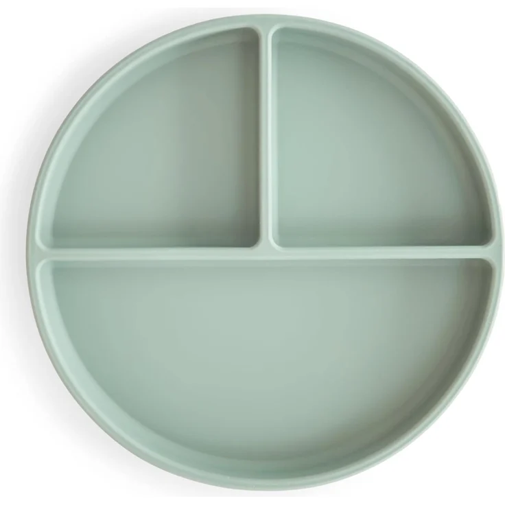 Mushie Silikon Menüteller mit Saugring Cambridge Blue – Bild 1