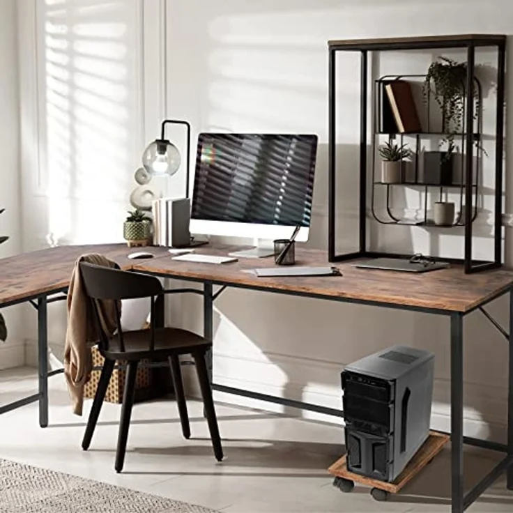 VENDOMNIA Eckschreibtisch Schreibtisch L Form - industrial Design, aus Metall (138x138 cm, mit mobiler Ablage, Schwarz Braun, Computertisch Bürotisch Arbeitstisch Home Office Büro Vintage Retro) – Bild 2