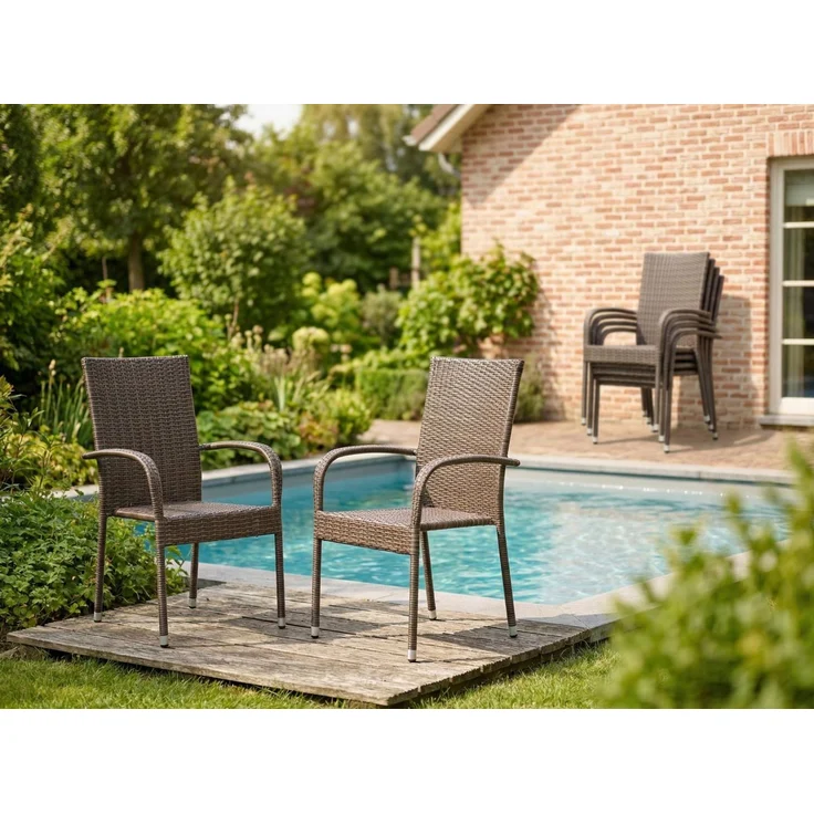 LC Garden Stapelstuhl Lübeck Stapelstuhl braun Armlehnstuhl Balkonstuhl – Bild 2