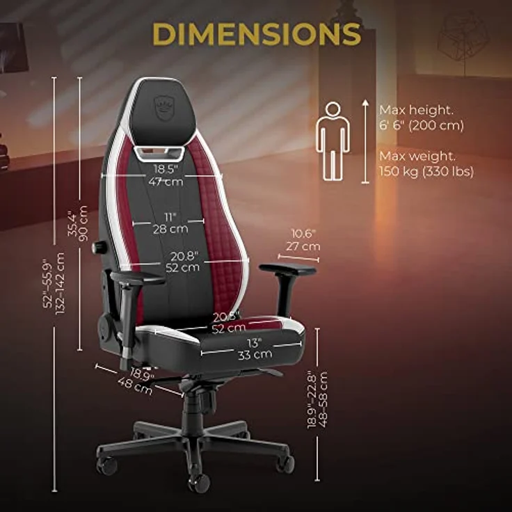 noblechairs LEGEND Gaming Stuhl, ergonomischer Bürostuhl mit PU-Kunstlederbezug in Schwarz/Weißen/Roten Farbkombinationen, bis 150 kg belastbar, Kaltschaumpolsterung, 60-mm-Rollen für alle Bodenarten – Bild 2