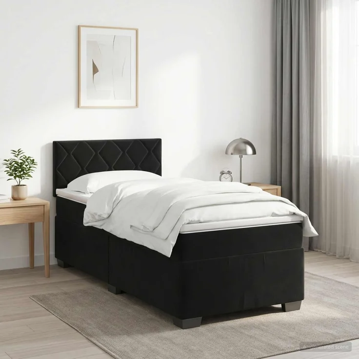 vidaXL Boxspringbett mit Matratze Schwarz 80 x 200 cm Samt 3450610 – Bild 1