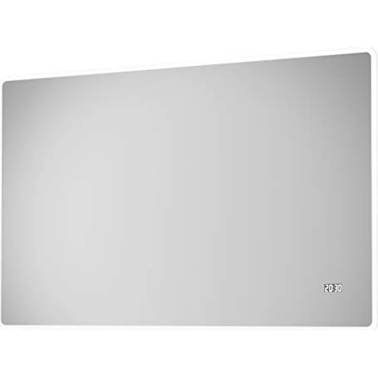 Talos Talos Sun LED Badspiegel 120x70 cm, beleuchtet mit Digitaluhr und energiesparender LED-Lichtumrahmung, gebürstete Stahloptik – Bild 3