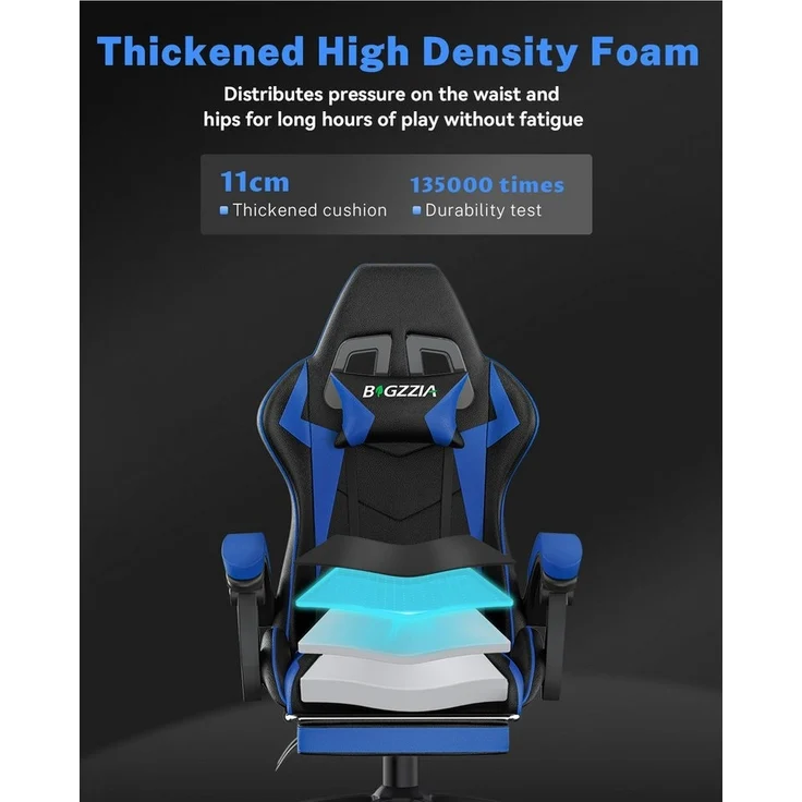 BIGZZIA Bürostuhl Gaming Stuhl mit Fußstütze - Gamer Stühle Ergonomisch mit Lendenkissen, Kopfstütze Gaming Chair Höhenverstellbar Computerstuhl – Bild 2