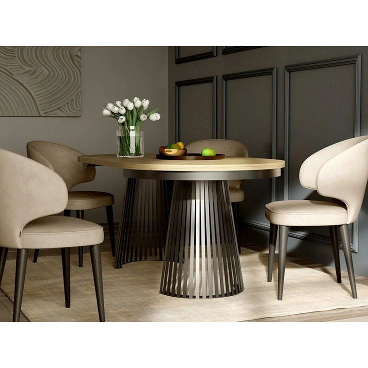 Beautysofa Esstisch Lumi im Loft-Stil, ausziehbar Ø 100–180 cm (hitze- und verfärbung beständig, Metallbeinen), verschiedene Farben – Bild 2